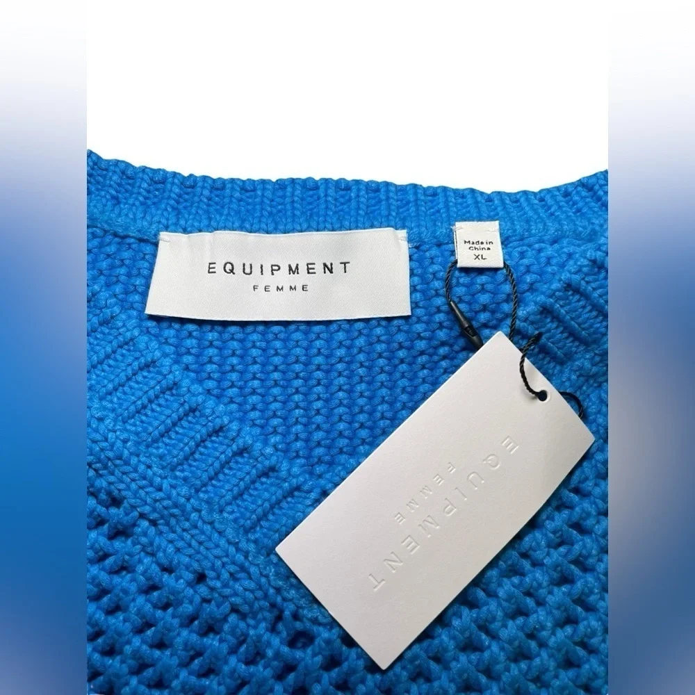 Equipment Tate Blue Open Stitch Cotton Sweater XL NWT